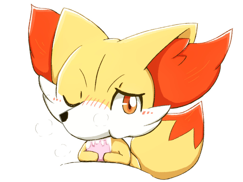 1boy 4:3 ambiguous_gender ass big_ears blush bodily_fluids cheek_bulge cum cum_in_mouth cum_inside duo eye_contact feet fellatio fennekin feral genital_fluids handjob heavy_breathing hi_res larger_male looking_at_viewer male nintendo one_eye_closed oral orange_eyes orange_fur paws penile penis pokémon_(species) pokemon pokemon_(species) pokemon_xy rokesys size_difference solo_focus tail video_games white_background white_fur yellow_fur