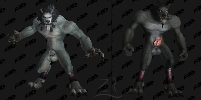 anthro balls blizzard_entertainment canid canine duo erection fur furryrex_(artist) hair hi_res knot male mammal mane nude video_games warcraft were werecanid werecanine werewolf worgen world_of_warcraft