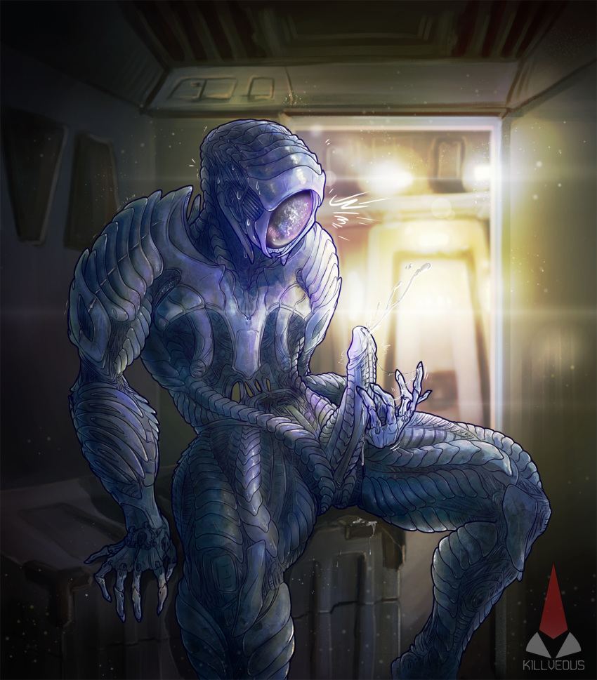 2018 alien b-9-m-3 cum detailed_background ejaculation erection faceless g.u.n.t.e.r humanoid lost_in_space male male_only monster_boy penis robot robot_(lost_in_space) sitting solo sweat touching_penis