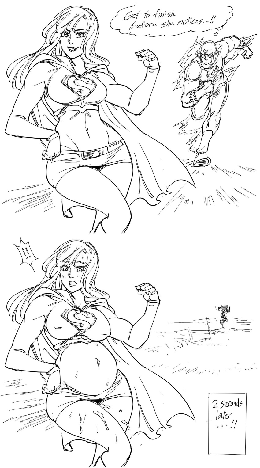 barry_allen bb_(baalbuddy) big_breasts breasts busty cape crop_top cum_on_leg dc erect_nipples flash flexing hourglass_figure kara_zor-el long_hair miniskirt monochrome navel nipple_bulge pose posing rape running supergirl superman_(series) thick_thighs wide_hips