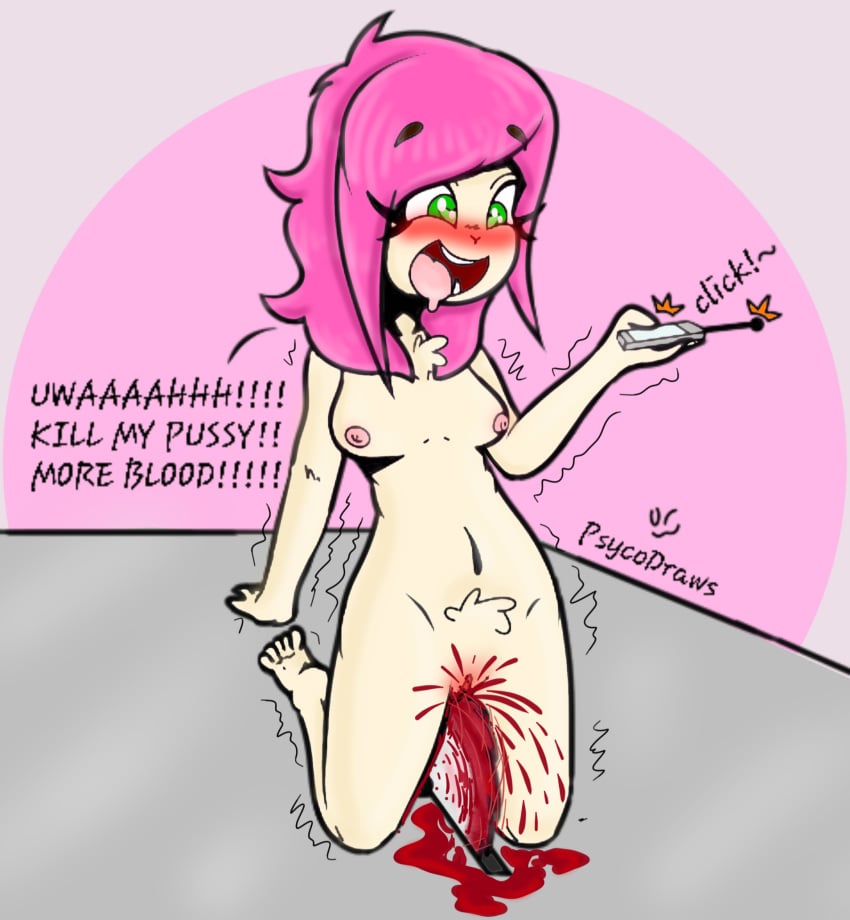 1girls bleeding blood blood_from_pussy breasts bunny bunny_girl circular_saw crazy cuntbusting dialogue english_text enjoying extreme_content fantasy female female_only furry furry_only genital_mutilation gore guro kusuna_(psyco) machine masochism masochist mutilation nipples original original_character pain painful psycodraws pussy pussy_torture saw self_harm self_torture solo text torture uncensored