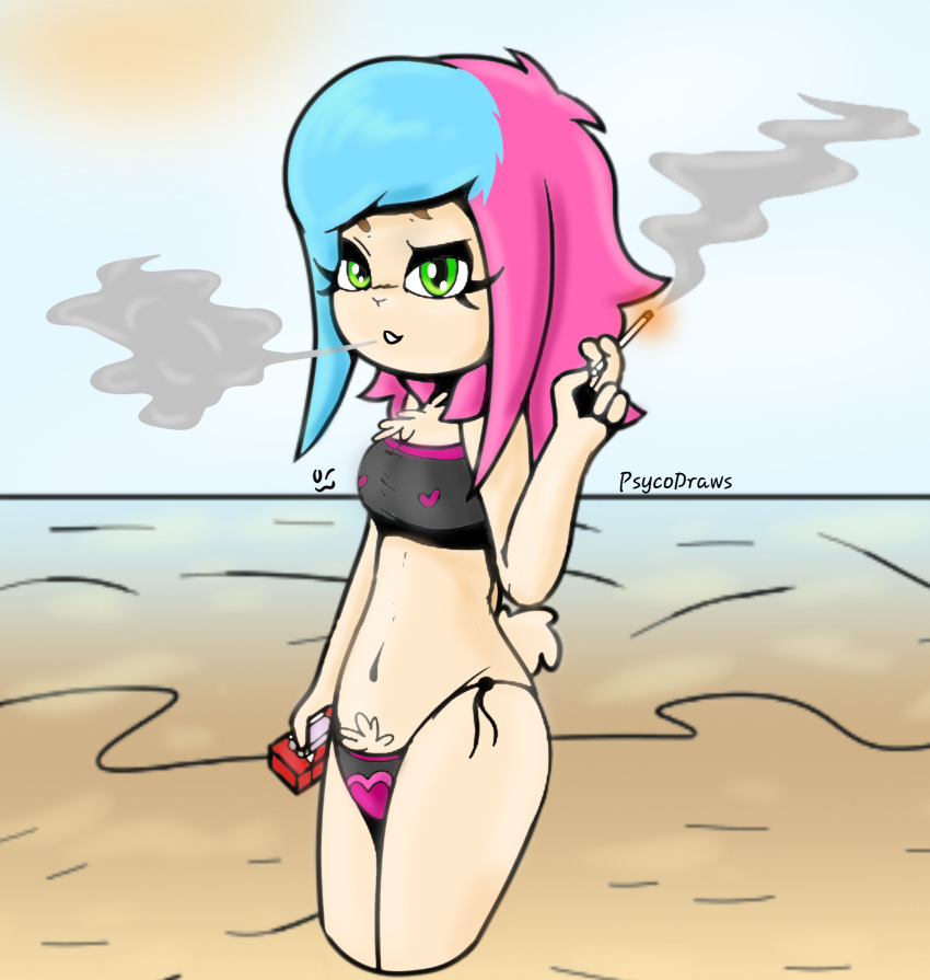 beach bikini bunny bunny_girl cigarette female female_only fetish furry furry_only kusuna_(psyco) original original_character psycodraws smoke smoking smoking_fetish