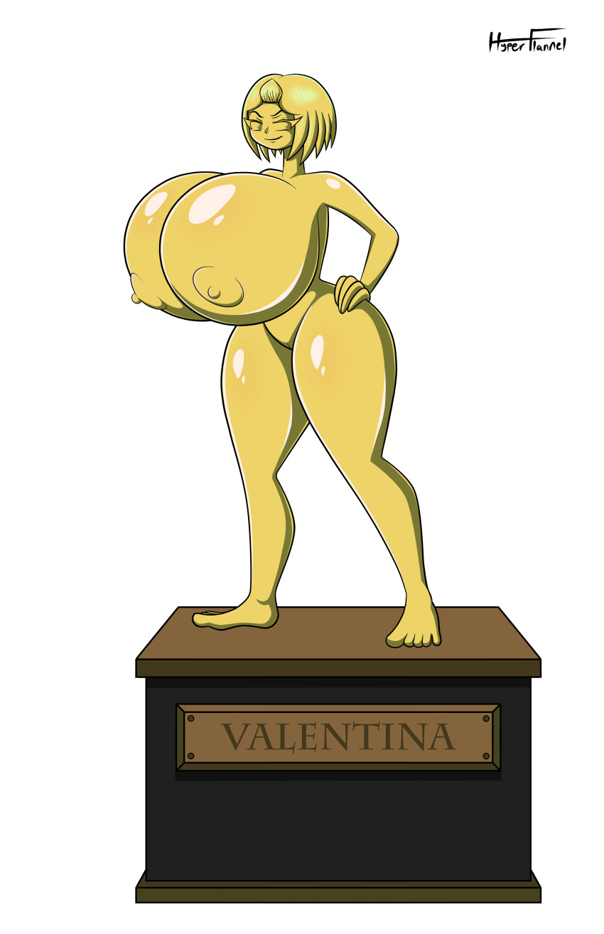 areolae big_breasts breasts female gold gold_statue hyperflannel mario_(series) nipples nude pedestal queen_valentina solo statue super_mario_rpg white_background