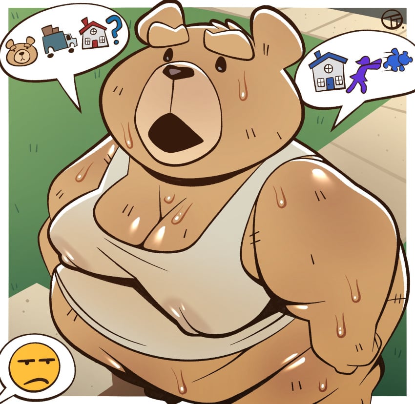 annoyed_expression annoyed_face belly_hang belly_overhang big_belly chubby_male gay moobs obese_male superchub sweaty_body tank_top ted_(film) ted_(ted) trashtoonz