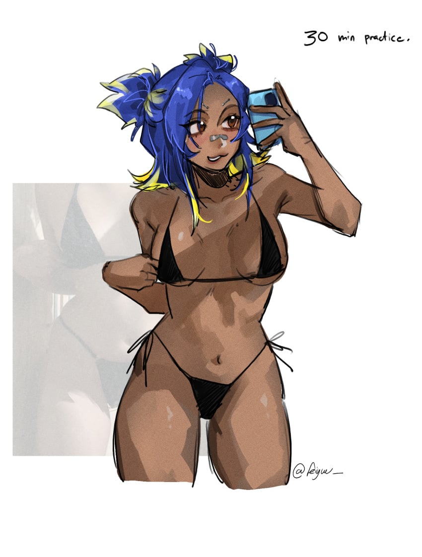 bikini cute dark-skinned_female neon_(valorant) reference_image selfie