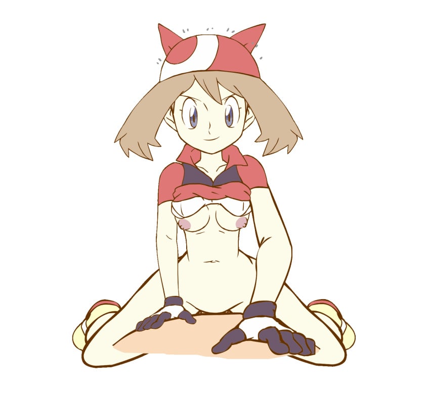 animated brown_hair cowgirl_position cum cum_drip determined eyes_rolling_back female female_focus gloves holding_penis loving_it may_(pokemon) may_(pokemon_rs) medium_breasts on_top pokemon pokemon_rse red_hat w.t.dinner