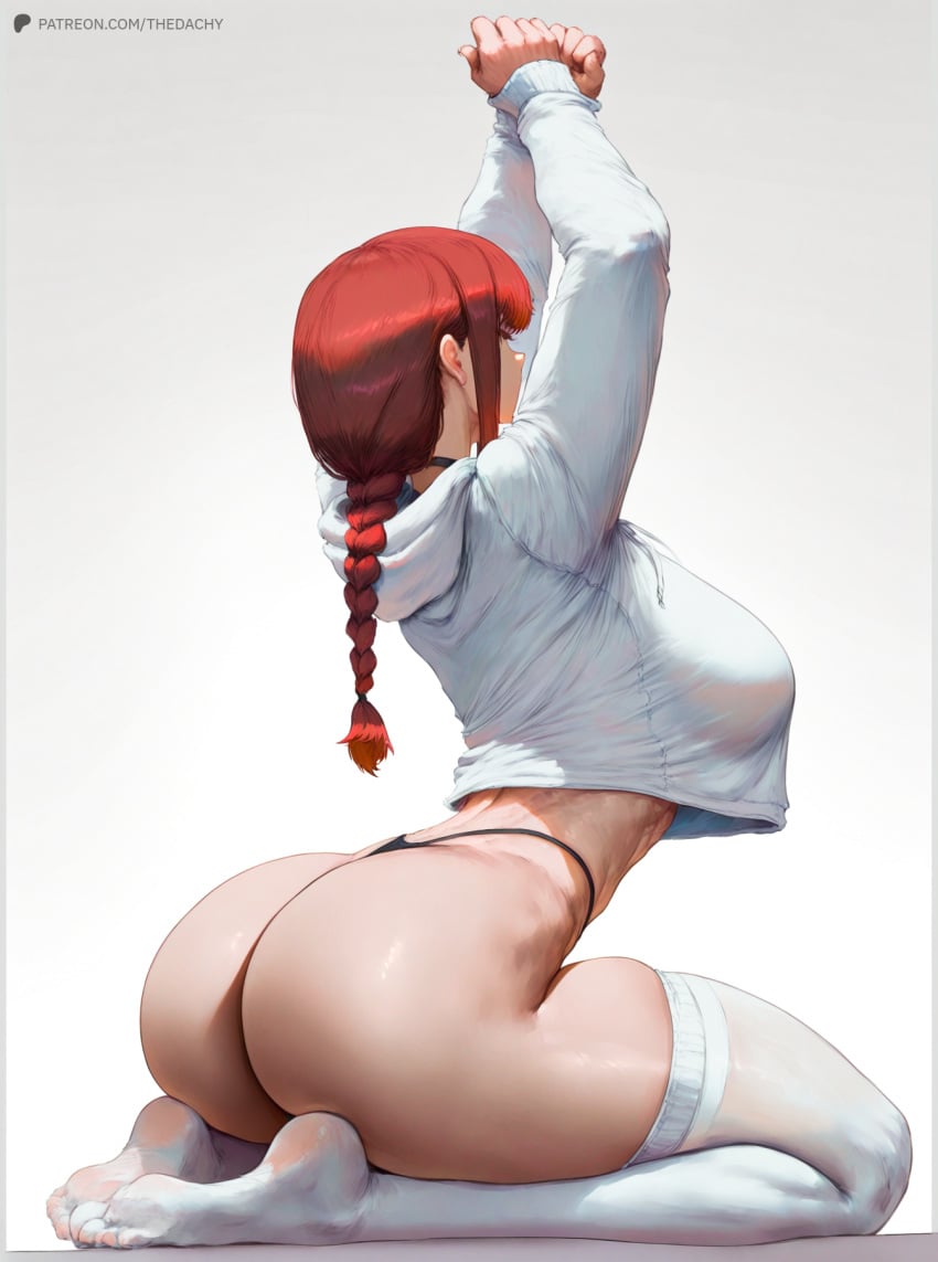 1girls ai_assisted ai_generated braid chainsaw_man clothed clothing feet female female_focus female_only fist fit fit_female hoodie kneeling large_ass large_breasts makima_(chainsaw_man) muscular red_hair sitting socks stockings tagme thedachy thigh_highs thighhighs thighs thong