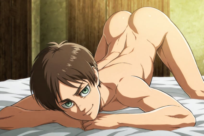 ai_generated ass attack_on_titan eren_jaeger gay german male toned toned_back yaoi