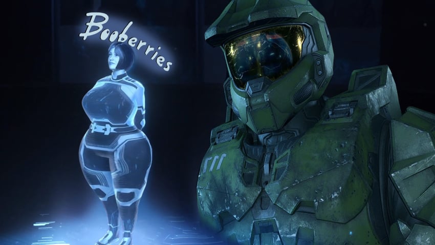 alternate_breast_size booberies_morphs halo_(series) halo_infinite hourglass_figure master_chief photo_manipulation the_weapon_(halo_infinite) thick_thighs