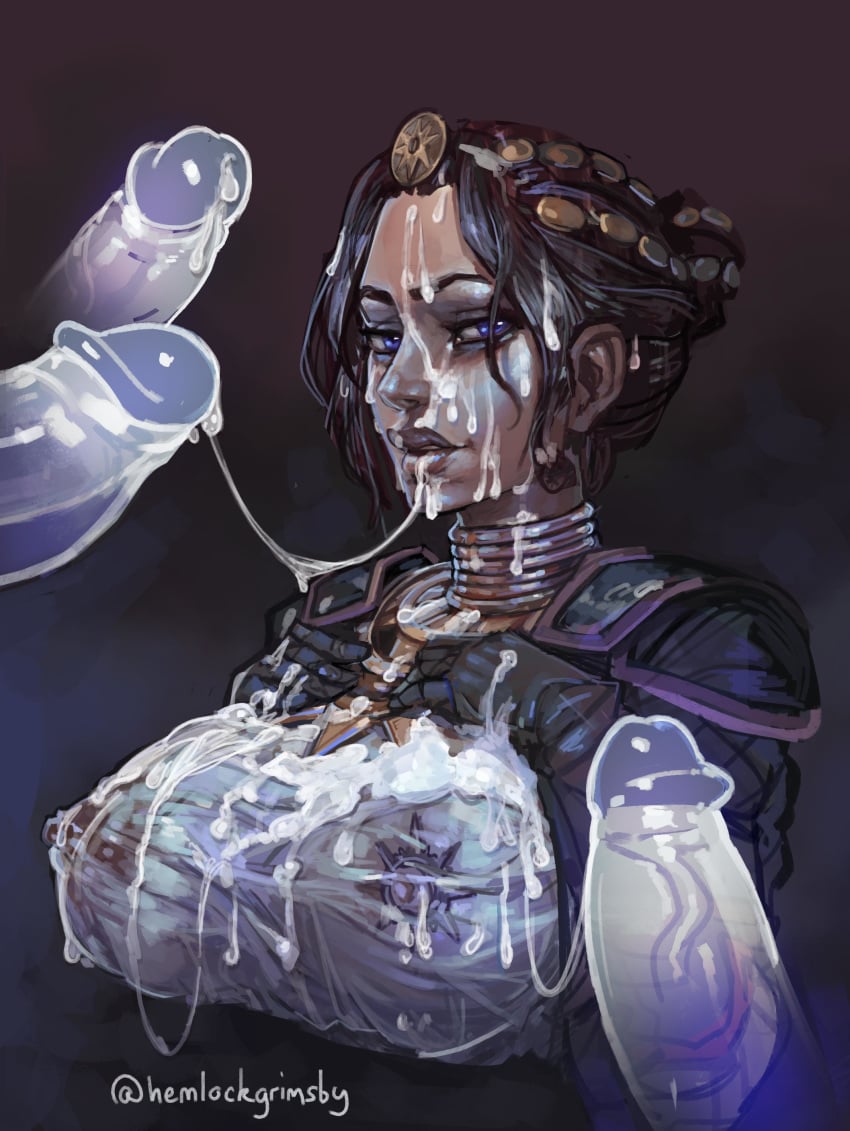 breasts cum cum_on_breasts cum_on_face dark_hair disembodied_penis female hemlockgrimsby magic_the_gathering nipple_piercing nipples see-through teysa_karlov