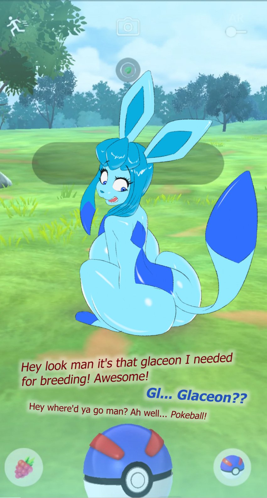 after_transformation ass bendzz big_ass big_breasts big_butt blue_eyes blue_hair blue_skin breasts eeveelution english english_dialogue english_text glaceon glacia_(evolution) great_ball long_ears mtf_transformation nintendo pokémon_(species) pokeball pokemon pokemon_(species) pokemon_go side_boob sideboob surprised surprised_expression tail thick thick_ass thick_thighs thighs transformation