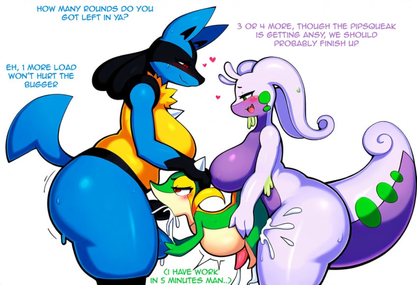 1boy 2futas ai_generated ambiguous_penetration anthro anthro_on_anthro anthro_penetrated anthro_penetrating anthro_penetrating_anthro ass balls big_breasts big_butt blush bodily_fluids breasts canid cum cum_in_mouth cum_inside cumflated_belly cumflation dragon erection fellatio futanari generation_4_pokemon generation_5_pokemon generation_6_pokemon genital_fluids genitals goodra group group_sex gynomorph half-closed_eyes heart hellsonger hi_res inflation intersex larger_futanari lucario male narrowed_eyes nintendo nipples nude open_mouth oral oral_penetration oral_sex penetration penile penis pokemon pokemon_(species) red_eyes sex side_view simple_background size_difference slime smaller_male smile snivy spitroast standing sweat text thick_thighs threesome tongue trio white_background wide_hips