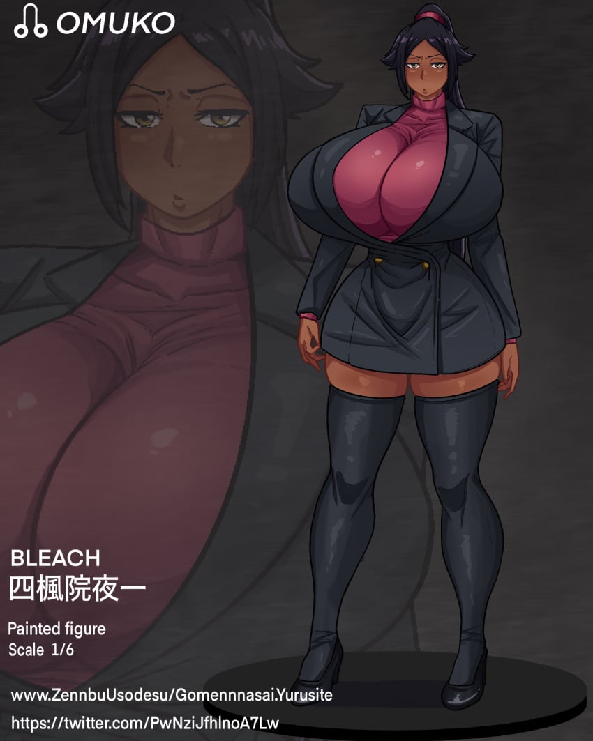 1female 1girls big_breasts big_thighs bleach breasts dark-skinned_female dark_skin female female_focus female_only huge_breasts huge_thighs large_breasts large_thighs large_tits omuko shihouin_yoruichi shounen_jump tagme thick_thighs thighs