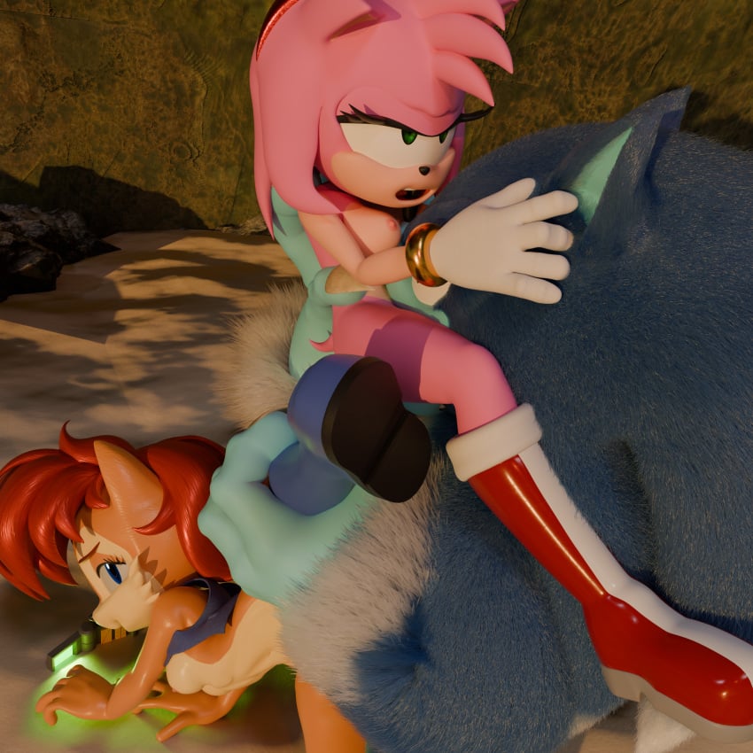 3d_(artwork) absurd_res amy_rose archie_comics blue_eyes breasts digital_media_(artwork) female ganondork green_eyes hi_res male rotalice2 sally_acorn sega sonic_(series) sonic_the_hedgehog sonic_the_hedgehog_(archie) sonic_the_hedgehog_(comics) sonic_the_hedgehog_(series)