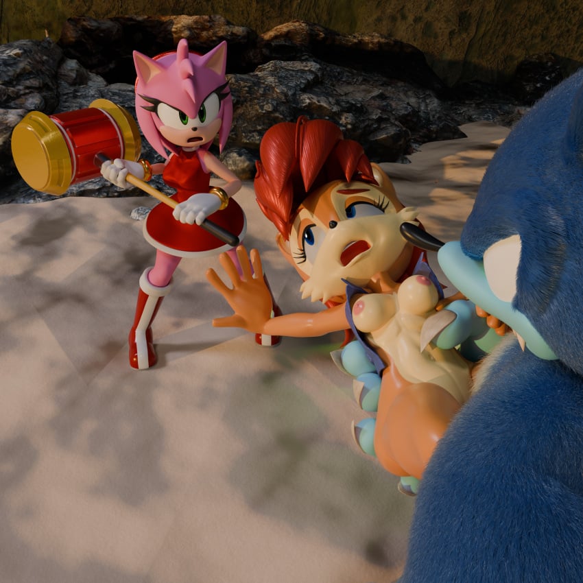 3d_(artwork) absurd_res amy_rose archie_comics blue_eyes breasts clothed clothing digital_media_(artwork) female ganondork green_eyes hi_res male partially_clothed penetration rotalice2 sally_acorn sega sonic_(series) sonic_the_hedgehog sonic_the_hedgehog_(archie) sonic_the_hedgehog_(comics) sonic_the_hedgehog_(series)