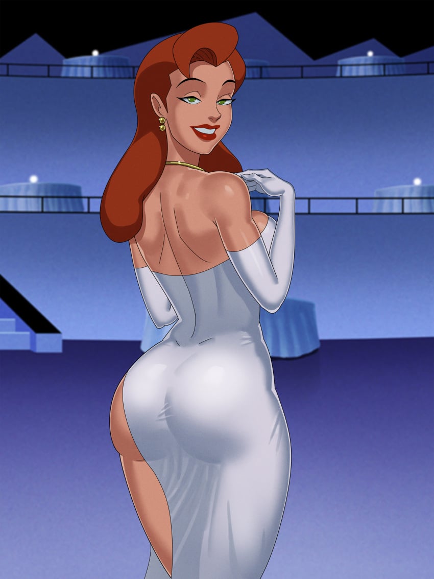 1girls 2d ass back_view batman:_the_animated_series batman_(series) big_ass big_breasts breasts dc dc_comics dcau ear_piercing earrings evening_gloves female female_only game_cg gold_earrings gold_jewelry gold_necklace green_eyes hourglass_figure lipstick long_hair necklace orange_hair raised_eyebrows red_lipstick redhead sideboob slim_waist smile smiling solo solo_female something_unlimited sunsetriders7 tagme thick_ass thick_thighs veronica_vreeland white_dress white_gloves wide_hips