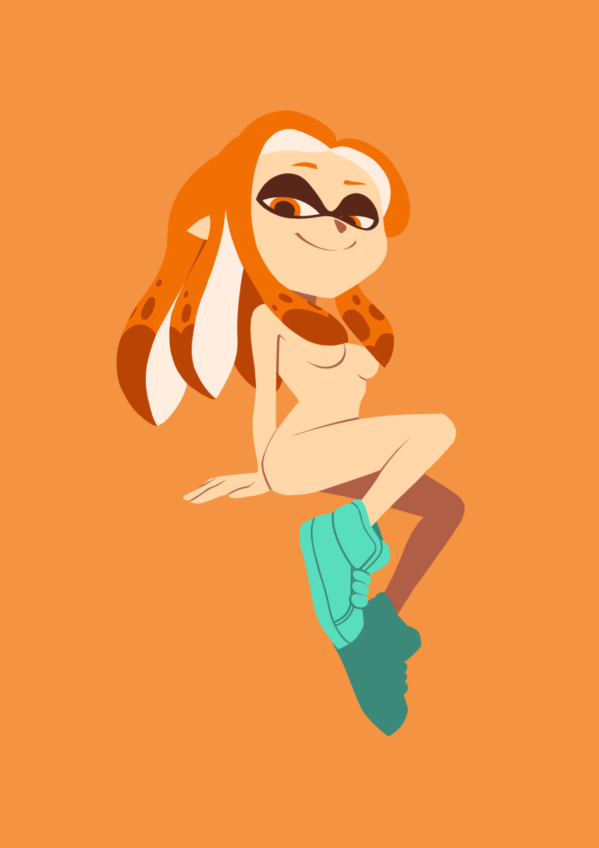 1girls absurd_res breasts covered_breasts covered_nipples covering_breasts digital_media_(artwork) eyebrows female female_focus female_only freeglass hair_covering_breasts highres inkling inkling_girl iseenudepeople kaori_(splatoon) legs looking_at_viewer nintendo nude orange_background orange_eyes orange_hair pinup pointy_ears raised_eyebrow sexually_suggestive shoes simple_background sitting smug solo solo_focus splatoon suggestive tentacle_hair