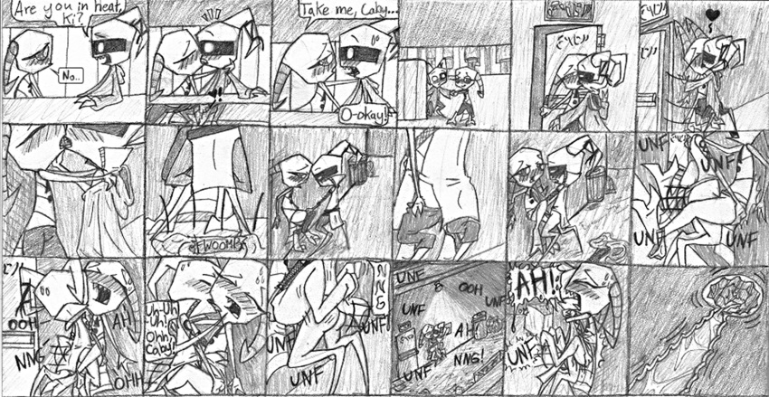 against_wall alien ass blush bodily_fluids closed_eyes clothed clothing comic cum cum_in_pussy cum_inside dialogue door duo emanata english_text erection female female_penetrated genital_fluids greyscale heart hi_res horn humanoid inside internal invader_zim kissing male male_penetrating monochrome nickelodeon nude onomatopoeia open_mouth orgasm outside partially_clothed penetration penis public sex sound_effects speech_bubble spread_legs spreading straight sweat sweatdrop text topwear trash_bag trash_can vaginal_penetration vortian zoe-chan