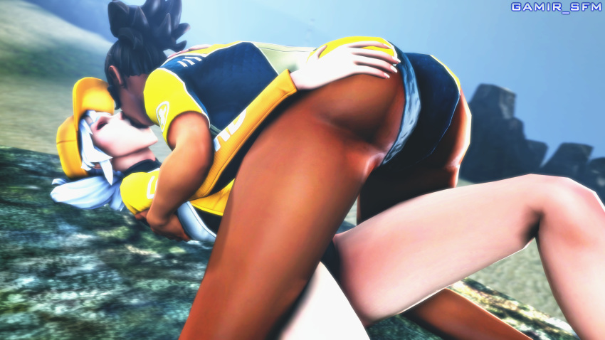 3d beach_bash_lian gamir_sfm kinessa_(paladins) kissing large_ass laying_down lian_(paladins) paladins shore_patrol_(paladins) shore_patrol_kinessa source_filmmaker swimsuit yuri