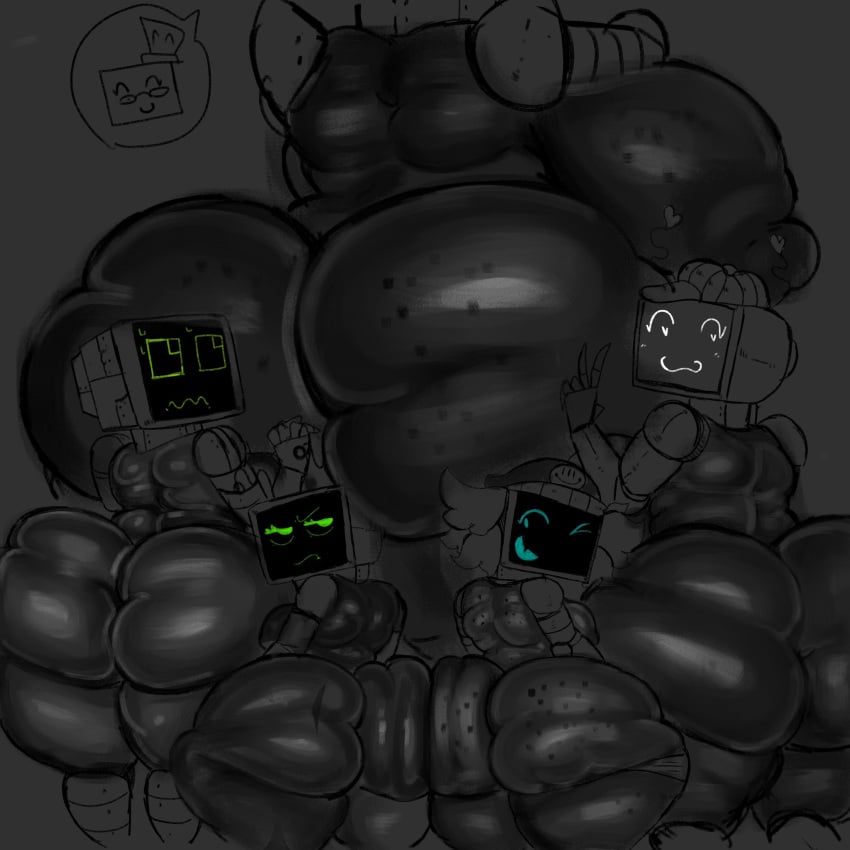 5girls areolae ass ass_bigger_than_head ass_focus breasts breasts_out bubble_butt chubby chubby_female completely_nude completely_nude_female computer cookieware_(die_of_death) crossover dandy's_world die_of_death_(roblox) disumisu2 female female_only forsaken_(roblox) gilf karen_plankton looking_at_viewer looking_back lovebug_veeronica milf monochrome nia_(disumisu2) nude nude_female roblox roblox_game robloxian robot robot_girl screen_face sideboob spongebob_squarepants tall_female thick_thighs thighs tv_head vee_(dandy's_world) veeronica