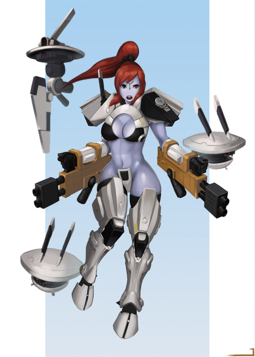 1girls alien alien_girl arm_cannon blue_skin cleavage commander_shadowsun drone female female_only fully_clothed guns hooves mynameisrobotjones no_nose ponytail poster red_hair revealing_clothes skimpy_clothes solo solo_female tau thigh_highs unconvincing_armor warhammer_(franchise) warhammer_40k