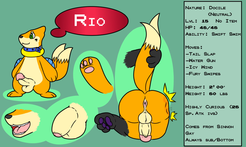 1boy 2019 after_oral alternate_color ambiguous_gender anal anus ass balls big_balls big_butt bodily_fluids buizel collar cuchu dialogue foreskin from_behind_(disambiguation) hi_res kaiser_(thiccvally) legendary_pokémon male mammal model_sheet mustela mustelid musteline nintendo open_mouth oral original_character otter pawpads penis perineum pokémon_(species) pokemon pokemon_dppt pokemon_sm presenting presenting_hindquarters raised_tail rear_view saliva silvally simple_background spanking text_box tongue uncut video_games wet