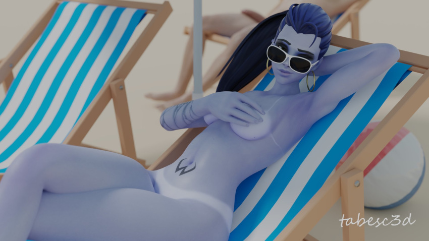 1girls 3d alternate_costume breasts cote_d'azur_widowmaker female female_only looking_at_viewer nude overwatch solo tabesc3d tanline widowmaker