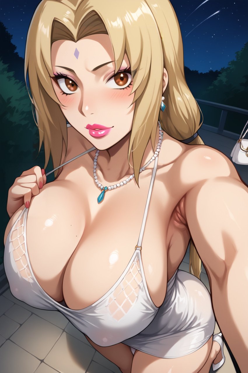 ai_generated anime big_ass big_breasts big_butt bimbo blonde_hair collar dress female high_heels manga mature mature_female milf mommy naruto naruto_(series) naruto_shippuden pink_lips pink_lipstick purse rxnbx selfie tsunade white_dress