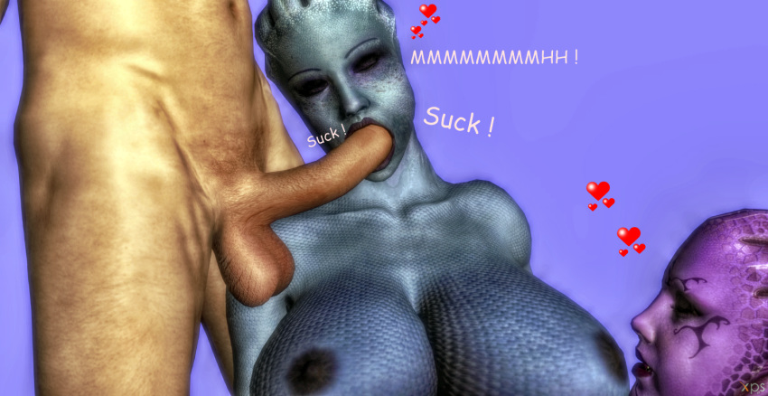 1boy 2girls 3d alien alien_girl areolae asari balls belly belly_button blue_background blue_nipples blue_skin breasts closed_eyes comic_sans crystal_farron cybercole360 english_text erect erect_nipples erect_penis erection eyebrows eyelashes eyeliner eyes eyeshadow face_markings fellatio female freckles games heart huge_breasts human legs legs_apart liara_t'soni lips lipstick makeup male male_pubic_hair markings mass_effect mass_effect_2 mass_effect_3 multiple_girls navel nude nude_female nude_male open_mouth oral original_character pale-skinned_male penis pubic_hair purple_lipstick purple_skin render request standing standing_up video_games xnalara xps