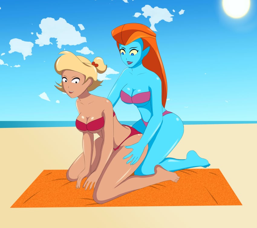 2girls alien_girl anoneysnufftan applying_sunscreen beach beach_towel bikini blonde_hair blue_eyes blue_skin buzz_lightyear_of_star_command cartoon_network crossover disney edasbild elodie embarrassed female female_only humiliation imminent_death killer_lotion long_hair massage mira_nova murder ocean ok_k.o.!_let's_be_heroes orange_hair peril punishment rubbing sand seaside sky snuff summer sunbathing swimsuit towel