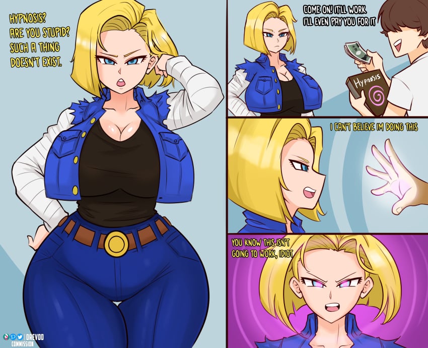 android_18 big_ass big_breasts blonde_hair corruption dragon_ball_z drevod hypnosis mind_control short_hair