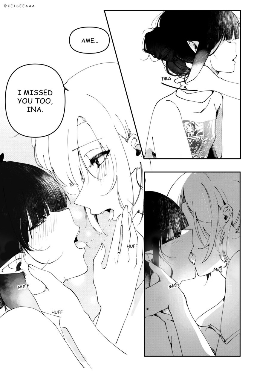 big_breasts cunnilingus doujinshi doujinshi_page english english_text females_only fingering fingering_partner fingering_pussy hentai hololive hololive_english hololive_myth keisea kemonomimi kissing lesbian_kiss lesbian_sex licking_nipple licking_nipples licking_pussy manga_page monochrome ninomae_ina'nis scissoring sex small_breasts virtual_youtuber vtuber vtubers watson_amelia yuri