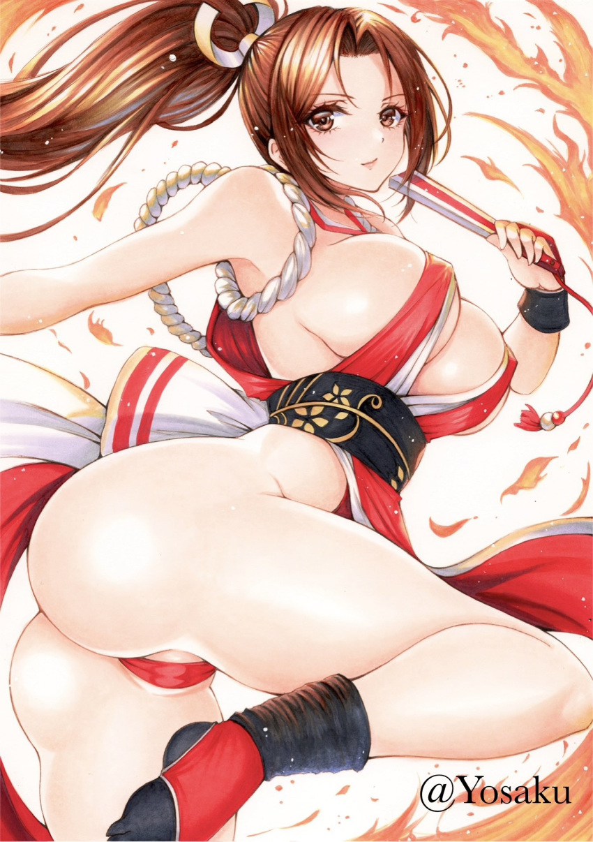 1girls ass big_ass big_breasts breasts brown_eyes brown_hair female huge_ass huge_breasts king_of_fighters large_ass large_breasts mai_shiranui solo solo_female thick_thighs thighs yosaku_vs_hina