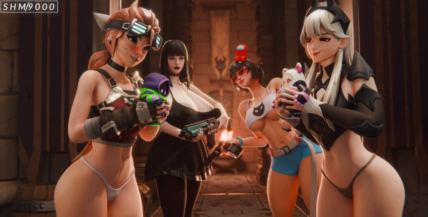 3d 4girls breasts charlotte_(fortnite) evie_(fortnite) female female_only fortnite hi_res large_breasts lexa_(fortnite) midriff multiple_girls sunglasses superhentaimaster9000 sylvie_(fortnite) tinted_eyewear wide_hips