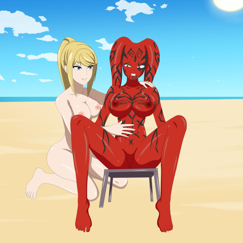 2girls alien_girl anoneysnufftan applying_sunscreen beach beach_chair beach_towel blonde_hair breasts chair darth_talon edasbild embarrassed embarrassed_nude_female female female_only humiliation imminent_death killer_lotion massage metroid murder nintendo nipples nude ocean peril punishment pussy red_skin rubbing samus_aran sand scared seaside shiny_skin sitting sky snuff star_wars star_wars:_legacy summer sunbathing tattoos towel