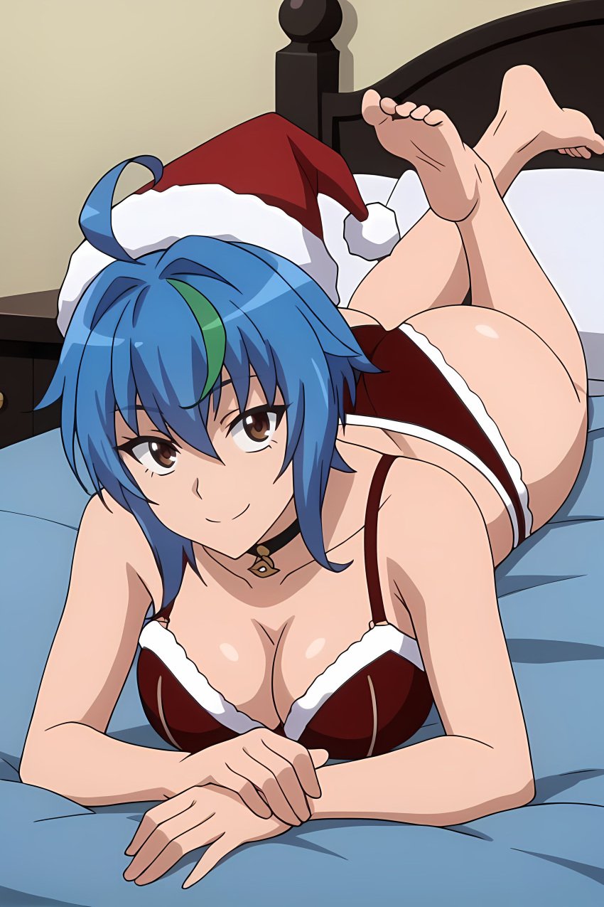 ai_generated anime ass breasts christmas feet female girl high_school_dxd lingerie pinku.ai soles toes xenovia_quarta