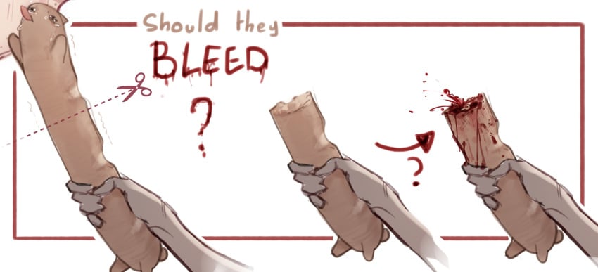 ? blood bread cat_baguette_(popopoka) english_text food gore highres holding multiple_views original popopoka scissors tears tongue tongue_out white_background