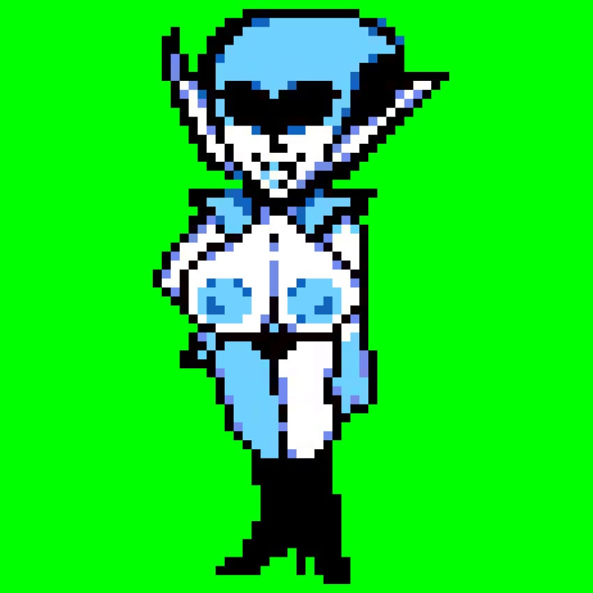 1girls accurate_art_style big_breasts boobs boots deltarune edit female female_focus female_only front_view green_background huge_breasts panties partially_clothed pixel_(artwork) pixel_art pixelated queen_(deltarune) rhorny_artworker shoes simple_background sprite sprite_art sprite_edit tall_female thick_thighs white_skin