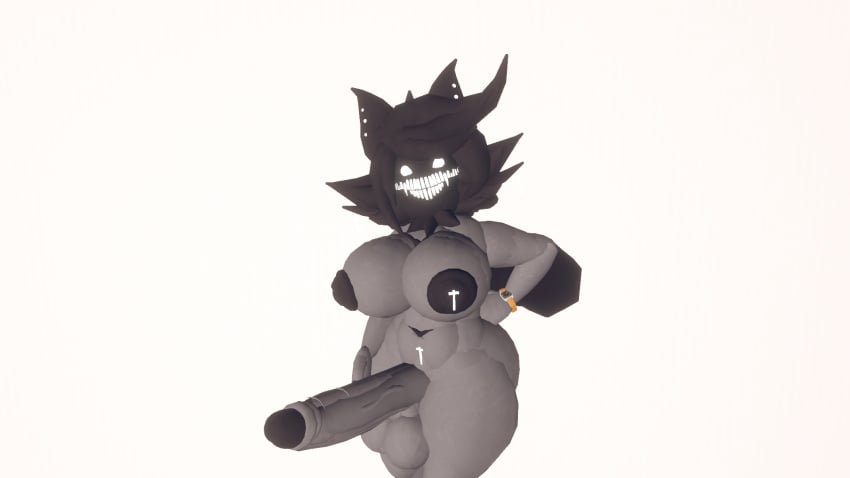 3d belly_piercing big_breasts big_dick big_penis big_thighs black_body black_penis cat_humanoid futa_only futanari karelia_(acerattman) karelia_futanari_(acerattman) nipple_piercing smiler_(the_backrooms) the_backrooms