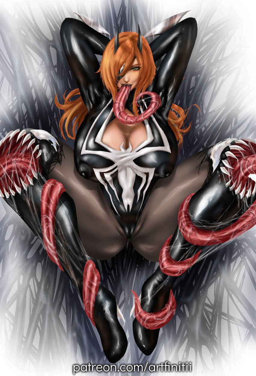 artfinitii cameltoe female latex living_clothes long_tongue marvel marvel_comics original_character she-venom symbiote venom venom_(marvel)