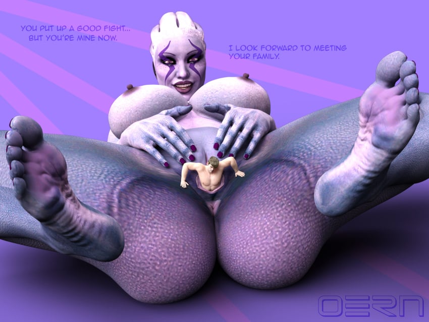 1boy 3d alien alien_girl asari big_breasts blue_skin breasts female_pred giantess living_insertion macro male male_prey mass_effect nipples oern pussy size_difference smaller_male unbirth unbirthing vore