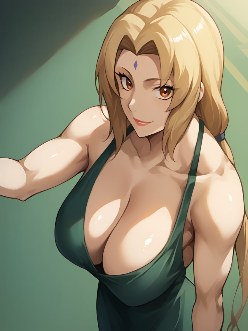 ai_generated anime big_ass big_breasts big_butt bimbo blonde_hair dress female green_dress manga mature mature_female milf mommy naruto naruto_(series) naruto_shippuden rxnbx selfie tsunade