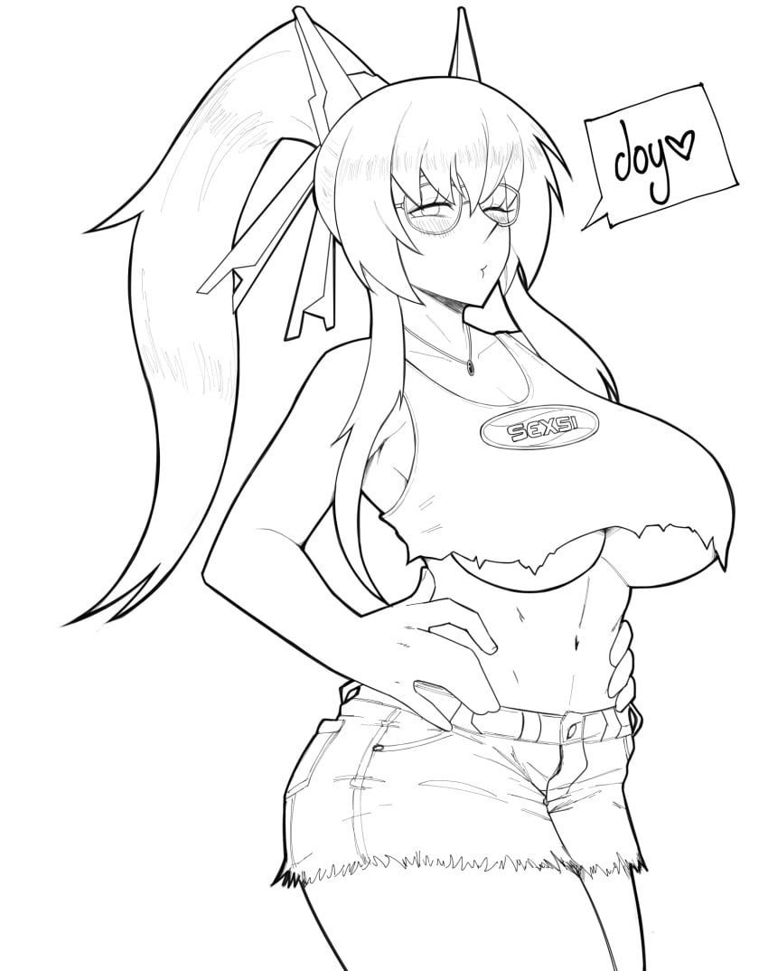 big_breasts crop_top daisy_dukes futayo_honda honda_futayo jean_shorts joylewds kyoukaisenjou_no_horizon ponytail sexsi short_shorts shorts sketch