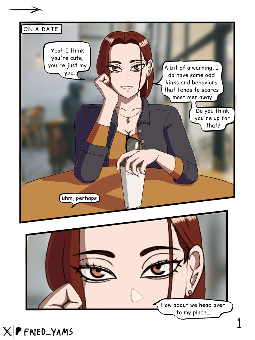 comic comic_page dialogue earrings english_text femdom malesub milf pov_eye_contact succubus sweetpotat0