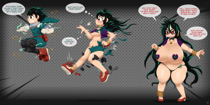 1girls almost_naked brainwashing clothed corruption deku female female_deku female_only gender_transformation genderswap_(mtf) goblinification green_hair heels humanoid identity_death izuku_midoriya jewelry long_hair massive_breasts memory_alteration mentalcrash minionization mook my_hero_academia no_visible_genitalia pasties reality_warping red_eyes rule_63 sequence sharp_teeth short_hair shortstack shortstackification shrinking solo thick_thighs tiny_thong transformation