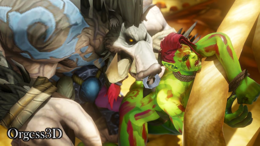 animal_genitalia animal_humanoid anthro anthro_on_female blizzard_entertainment bondage captured closed_eyes dubious_consent forced fur furry green_skin larger_male muscular muscular_female orc orc_female orgess orgess3d quilboar rape red_hair size_difference smaller_female tatoos tusks warcraft weird_penis world_of_warcraft