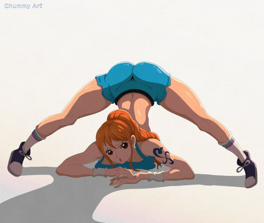 ass ass_focus chummy_art chummy_art female female_only gym_uniform jack-o_pose legs nami nami_(one_piece) one_piece