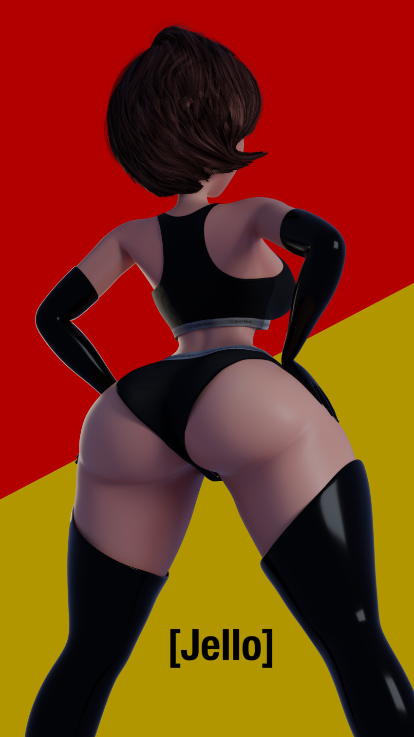 big_ass black_armwear bottom_heavy brown_hair calvin_klein helen_parr jelloygo tall_boots the_incredibles thick_ass thick_thighs white_skin