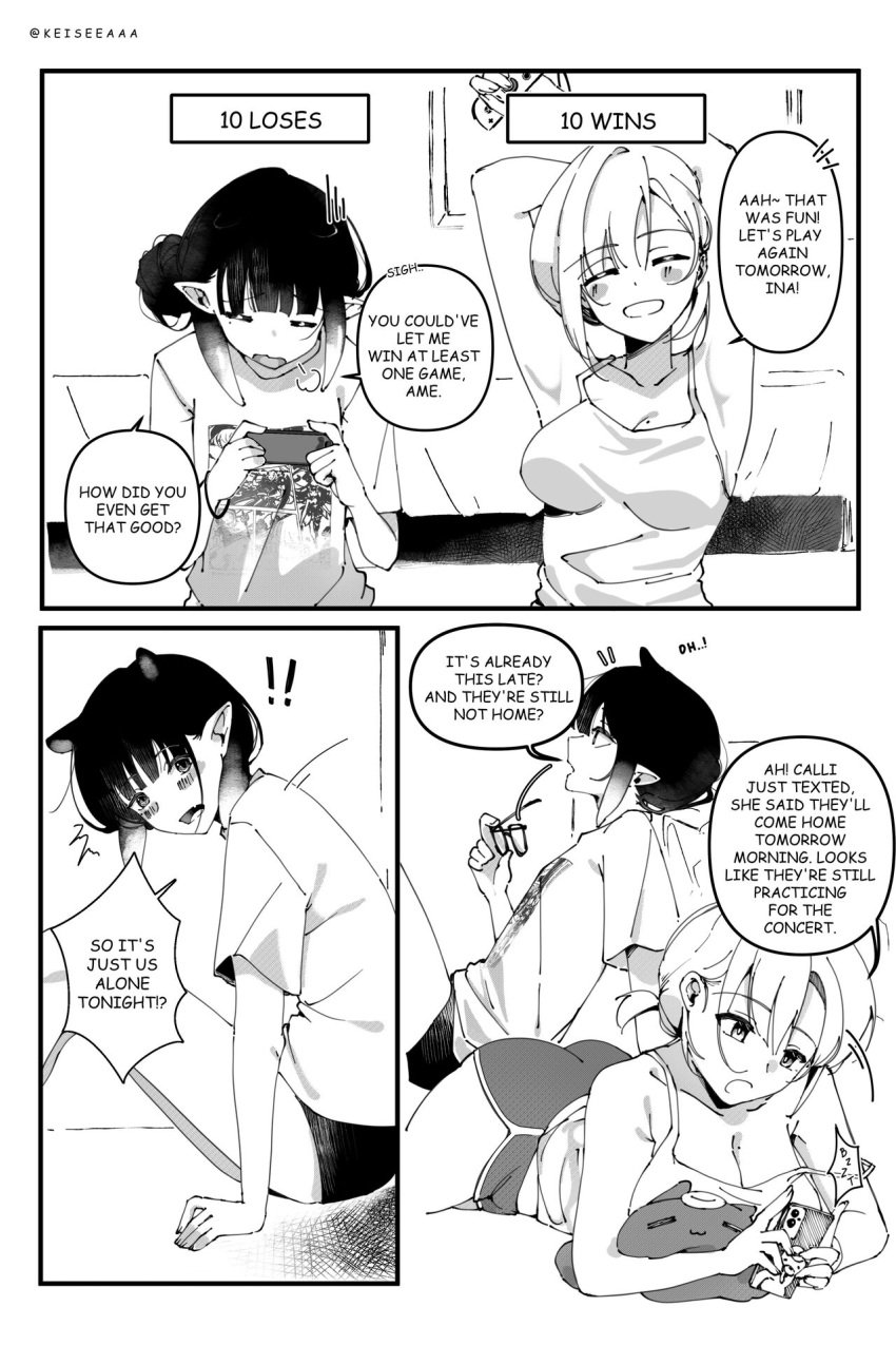 big_breasts cunnilingus dolphin_shorts doujinshi doujinshi_page english english_text females_only fingering fingering_partner fingering_pussy hentai hololive hololive_english hololive_myth keisea kemonomimi kissing lesbian_kiss lesbian_sex licking_nipple licking_nipples licking_pussy manga_page monochrome ninomae_ina'nis scissoring sex small_breasts virtual_youtuber vtuber vtubers watson_amelia yuri