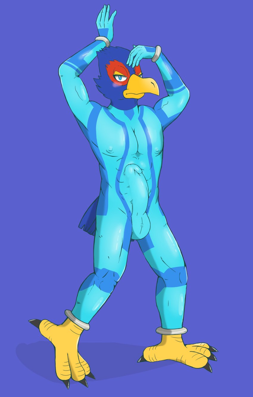 absurd_res anthro balls balls_in_bodysuit bayjaw beak clothing erection erection_under_clothing falco_lombardi hi_res invalid_tag male male_only metroid nintendo penis penis_in_bodysuit penis_under_clothes solo standing star_fox talons video_games zero_suit